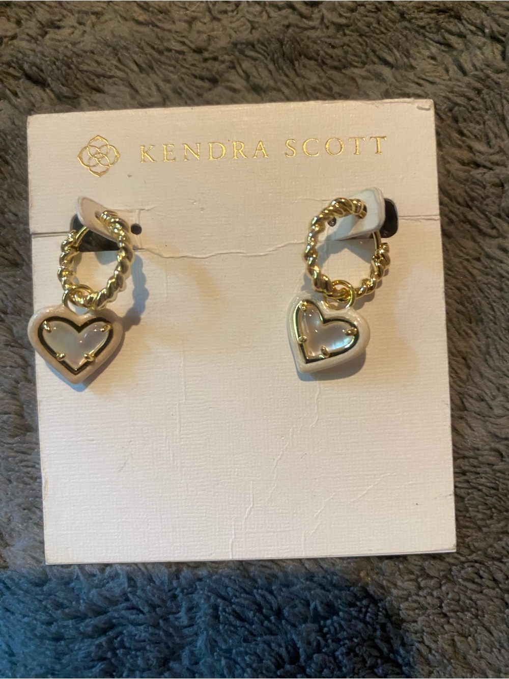 Kendra Scott Gold and Cream Heart Hoop Earrings $85